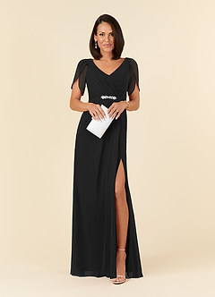 Azazie Marianne Mother of the Bride Dresses Black Sheath V-Neck Pleated Chiffon Dress image4