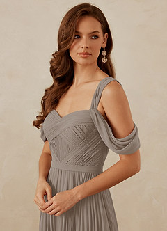Christian Siriano Bridal for Azazie 1013 Bridesmaid Dresses Taupe A-Line Off the Shoulder Chiffon Dress image2