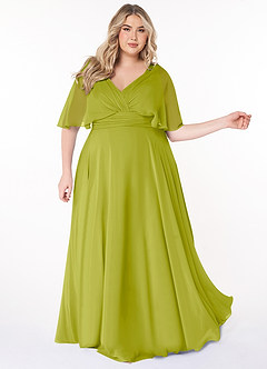 Azazie Pamela Robes de demoiselle d'honneur Robe Trapèze en Mousseline de soie Col V plissé Citronnelle image8
