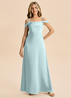 Azazie Lettie Junior Vestido de Vidrio Marino de Satén Elástico de Corte en A con Vestidos sin tirantes image4
