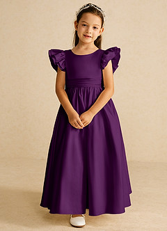 Azazie Piglette Flower Girl Dresses Grape A-Line Bow Matte Satin Dress image4