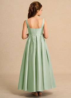 Azazie Mochi Girl Abiti da Ragazza di Fiori Abito Principessa in Raso Opaco Plissettato Verde Salvia image2