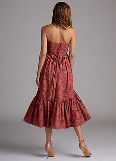 Azazie Delphina Bridesmaid Dresses Terracotta A-Line Strapless Floral Burnout Convertible Dress image4