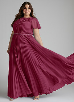Azazie Kara Modest Bridesmaid Dresses A-Line Pleated Chiffon Floor-Length Dress image10