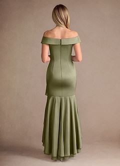 Azazie Billings Mother of the Bride Dresses Pistachio Mermaid Off the Shoulder Stretch Satin Dress image4