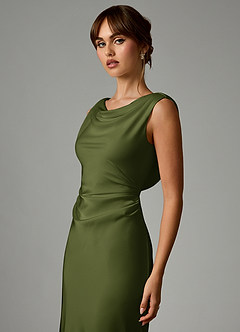 Azazie Kieryn Brautjungfernkleider Meerjungfrau-Linie Plissee Stretch-Satin Kleid Olivgrün image6