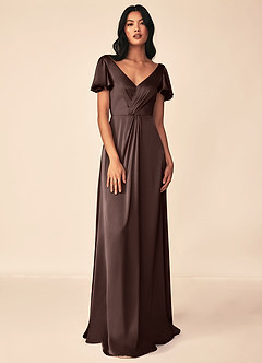 Azazie Soren Bridesmaid Dresses Ganache A-Line Pleated Stretch Satin Dress image1