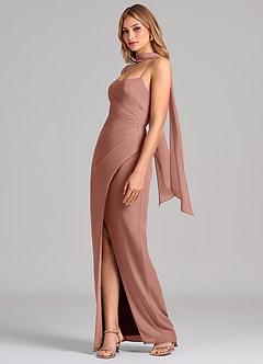 Azazie Calandra Bridesmaid Dresses Cedar Rose Sheath Pleated Chiffon Dress image4