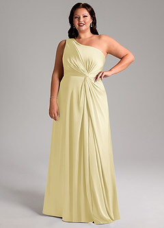 Azazie Brooke Vestidos de madrinha de casamento Vestido Sorvete De Limão de Cetim elástico de Linha A com Um ombro image12