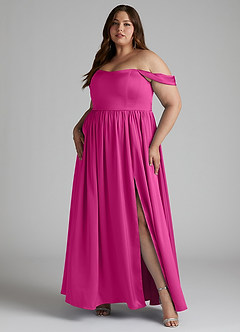 Azazie Morana Bridesmaid Dresses Fuchsia A-Line Off the Shoulder Stretch Satin Convertible Dress image12