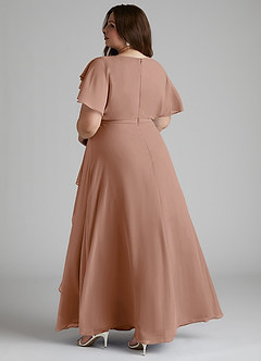 Azazie Aaliyah Modest Bridesmaid Dresses A-Line Scoop Pleated Chiffon Floor-Length Dress image9
