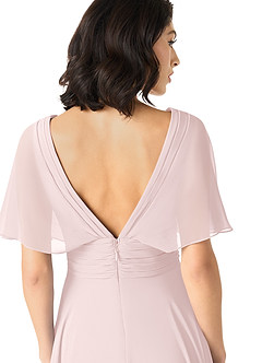 Azazie Pamela Robes de demoiselle d'honneur Robe Trapèze en Mousseline de soie Col V plissé Rose Pâle image10
