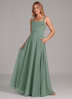 Azazie Shaude Bridesmaid Dresses Silver Sage A-Line Pleated Chiffon Dress image4