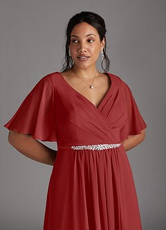 Azazie Tricia Kleider für die Brautmutter A-Linie V-Hals Gefaltet Chiffon Kleid Rost image9