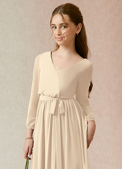 Azazie Angelica Junior Champagne A-Line Pleated Chiffon Dress image6