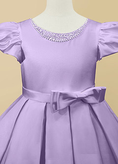 Azazie Jewel Flower Girl Dresses Lilac Ball-Gown Pleated Matte Satin Dress image7