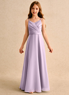 Azazie Umina Girls Formal Flower Girl Dresses Frosted Lilac A-Line Pleated Matte Satin Dress image6