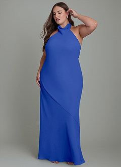 Azazie Velli Abiti da Damigella Abito Sirena in Chiffon Collo alto Blu Reale image4