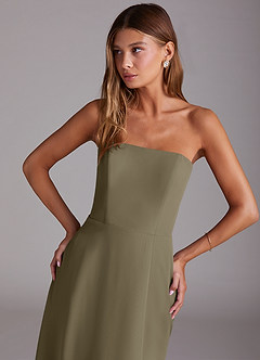 Azazie Wren Brautjungfernkleider A-Linie Schulterfrei Chiffon Kleid Weidengrün image5