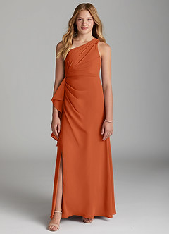 Azazie Maive Junior Agave A-Line Pleated Chiffon Dress image2