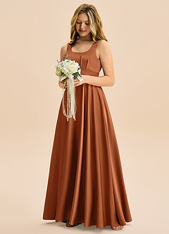 Azazie Gabby Junior Linia A Pofałdowany Satyna elastyczna Długość podłogi Młodsza druhna Sukienka image4