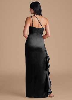 Azazie Latrice Brautjungfernkleider Etui One-Shoulder Metallischer Satin Kleid Schwarz image5