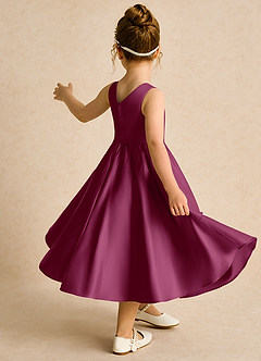 Azazie Hermia Blumenmädchenkleider A-Linie ärmellos Matte Satin Kleid Maulbeerrot image5