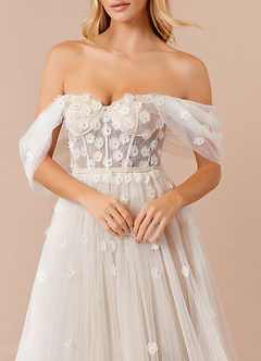 Azazie Airellie Hochzeitskleider A-Linie Schulterfrei Tüll Kleid Diamantweiß Nude image7
