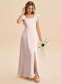 Azazie Bondi Junior Abito A-Line in Raso Elasticizzato Spacco Laterale Rosa Rossore image3