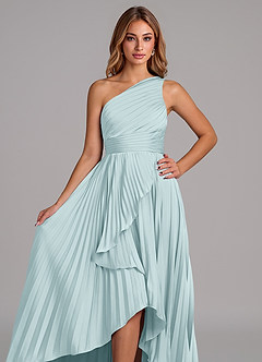 Azazie Lyrica Robes de demoiselle d'honneur Robe Trapèze en Satin extensible Une épaule Brume image4