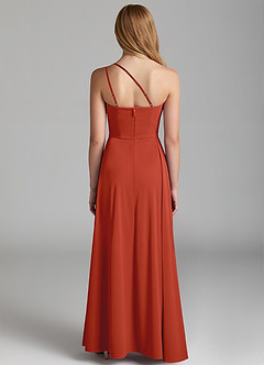 Azazie Maron Junior Rust A-Line Pleated Stretch Satin Dress image4