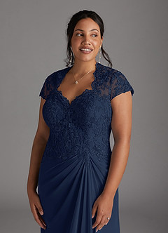 Azazie Junie Mère de la mariée Robes Robe Trapèze en Mousseline de soie Dentelle Bleu Marine Foncé image10