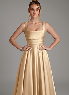 Azazie Azaria Brautjungfernkleider A-Linie Korsett Stretch-Satin Kleid Champagner image6