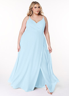 Azazie Lennon Bridesmaid Dresses Sky Blue A-Line Lace Chiffon Dress image9