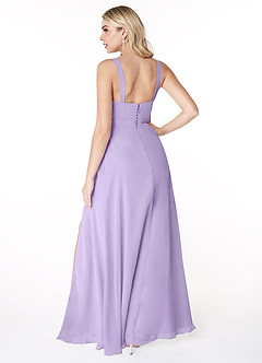 Azazie Jay Bridesmaid Dresses Lilac A-Line Square Neckline Side Slit Chiffon Dress image2