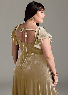 Azazie Bondi Brautjungfernkleider A-Linie Seitliche Cut-Outs Samt Kleid Goldene Bräune image13