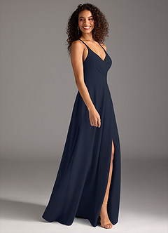 Azazie Davis Bridesmaid Dresses Dark Navy A-Line Pleated Stretch Crepe Dress image5
