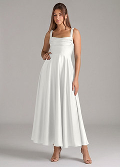 Azazie Shaude Brautjungfernkleider A-Linie Plissee Stretch-Satin Kleid Weiß image1