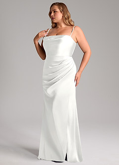 Azazie Leonis Brautjungfernkleider Wandelbar Meerjungfrau-Linie Plissee Stretch-Satin Kleid Weiß image12