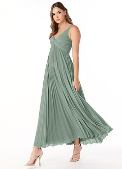 Azazie Raychelle Brautjungfernkleider A-Linie V-Hals Chiffon Kleid Silberner Salbei image4