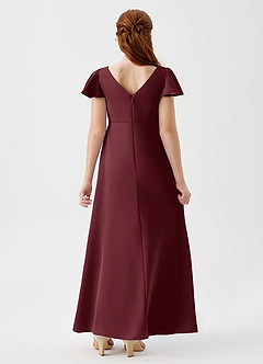 Azazie Soren Junior Cabernet A-Line Ruched Stretch Satin Dress image2