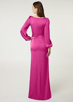 Azazie Mel Bridesmaid Dresses Fuchsia Sheath Long Sleeve Stretch Satin Dress image2