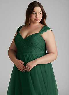 Azazie Luxi Bridesmaid Dresses Dark Green A-Line Pleated Tulle Dress image7
