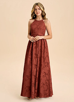 Azazie Arianthe Junior Linia A Pofałdowany Kwiatowe wypalenie Długość podłogi Młodsza druhna Sukienka image4