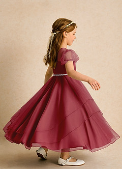 Azazie Duckie Abiti da Ragazza di Fiori Abito Principessa in Tulle Plissettato Melograno image2