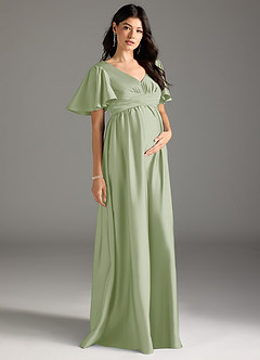 Azazie Verna vestidos de dama de honor de maternidad Vestido de Corte En A Volante Hasta el suelo Satén Elástico image5