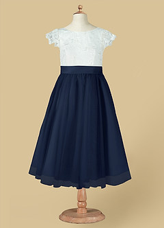 Azazie Vetty Flower Girl Dresses Ivory Dark Navy A-Line Lace Tulle Dress image12