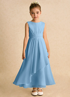 Azazie Edelweiss Blumenmädchenkleider A-Linie Plissee Chiffon Kleid Stahlblau image4
