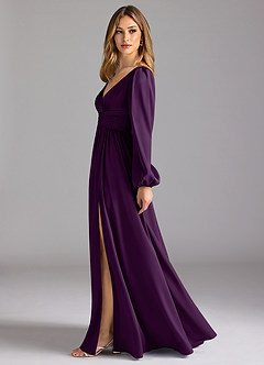 Azazie Norah Bridesmaid Dresses Grape A-Line Stretch Satin Dress image4