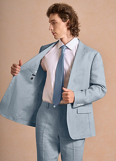 front Harrison Dusty Blue 100% Linen Suit Jacket